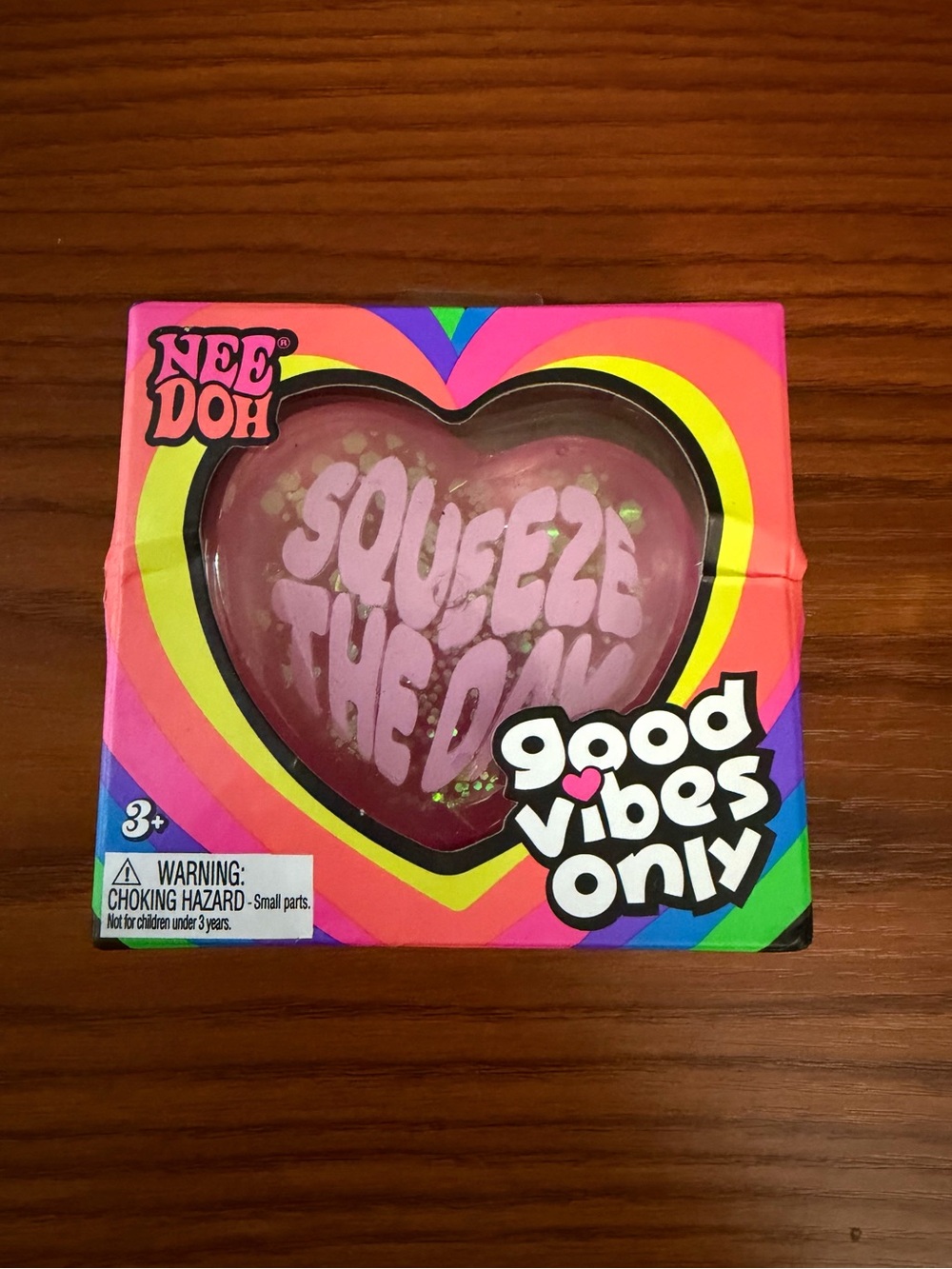 🩷New NeeDoh! Good Vibes Only Heart Shaped Glitter Squishy "Squeeze The Day" Pink